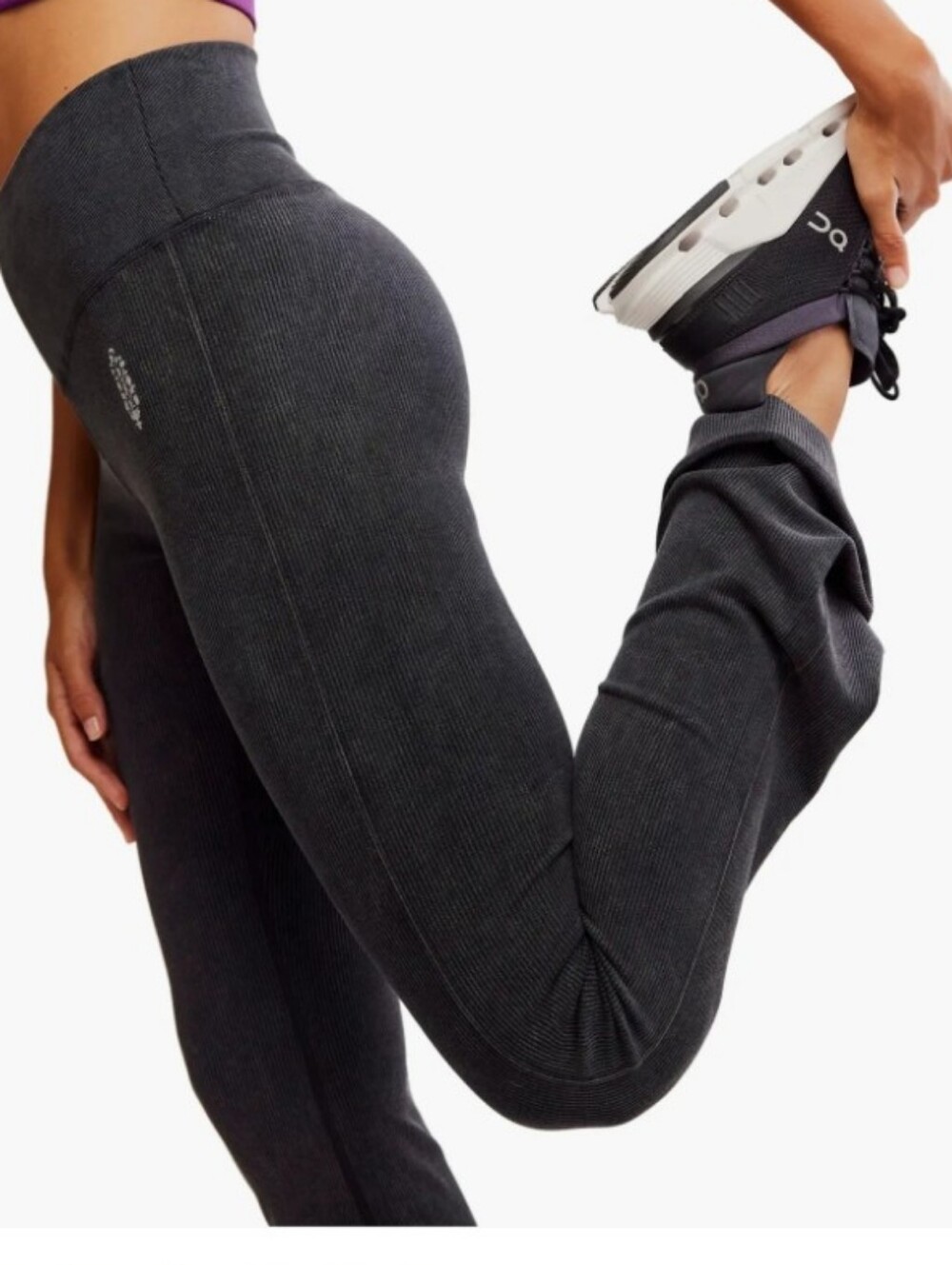 Free People Washed Black High-Rise Ribbed Leggings